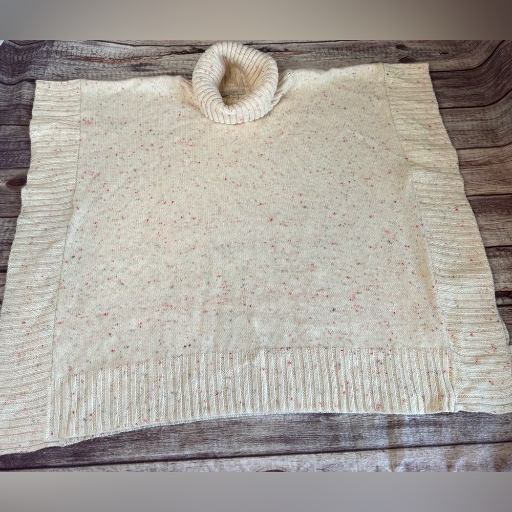 LOFT Ann Taylor Sweater Poncho Wool Blend Women’s XS/S Cowl Neck Ivory 1621